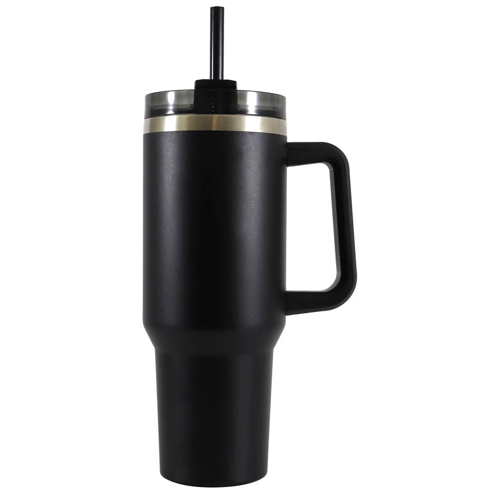 NONEDrinkware Stainless Steel Tumbler With Straw Handle DoubleWalledInsulatedHydration