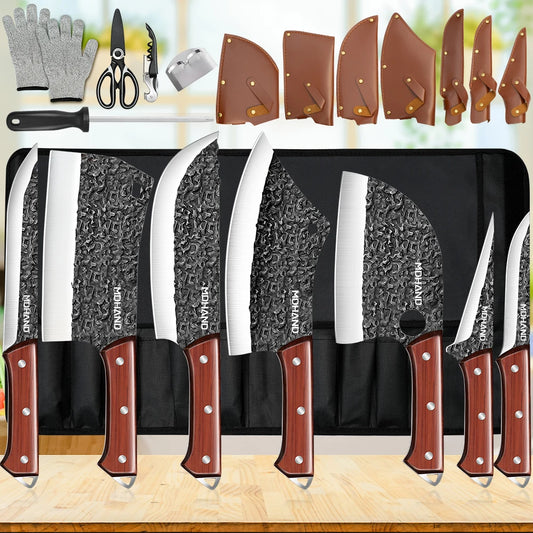 ZENG 14pcs Kitchen Knives Set Cleaver Meat Cut Steak Fillet Fish Knife Butcher Boning Hand Forged Blade with Sharpener