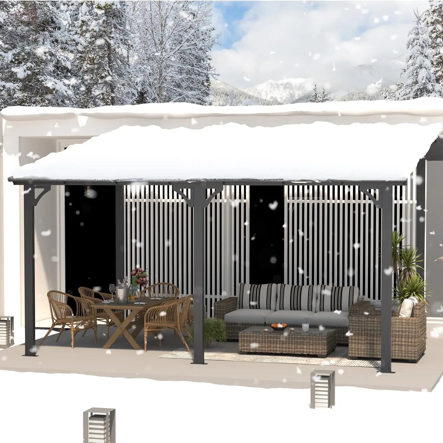 Hard Top Gazebo Pergola Wall Mounted Steel Roof