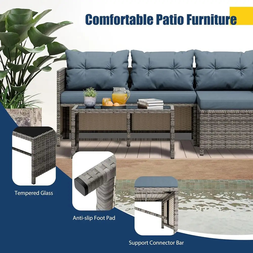 Patio Furniture Sets, All-Weather Wicker Outdoor Sofa Couch Sectional Set, Small Conversation Set or Patio, Garden with Cushion,