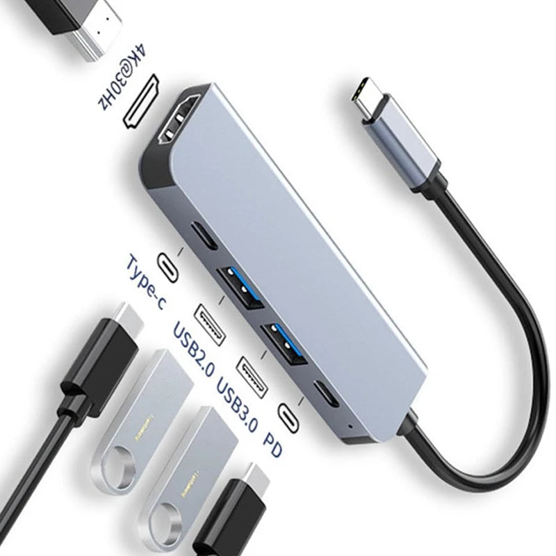 USB-C Six-Port Hub With 4K HDMI Dock, SD/TF Card Reader, USB-A Expansion And 87W PD