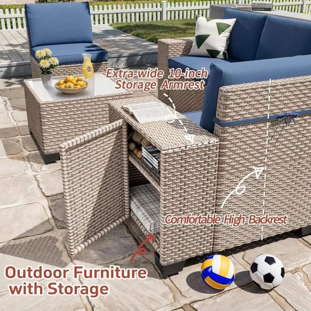 13 Pieces Patio Furniture Set,Outdoor Sectional Wicker Sofa,High Back Rattan Patio Conversation Sets