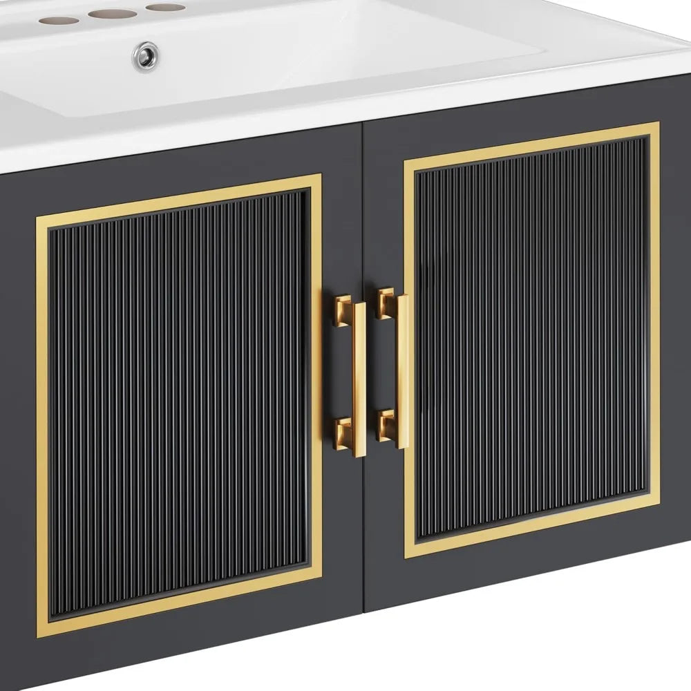 30" wall-mounted modern bathroom vanity with 2 soft-close cabinets and sink