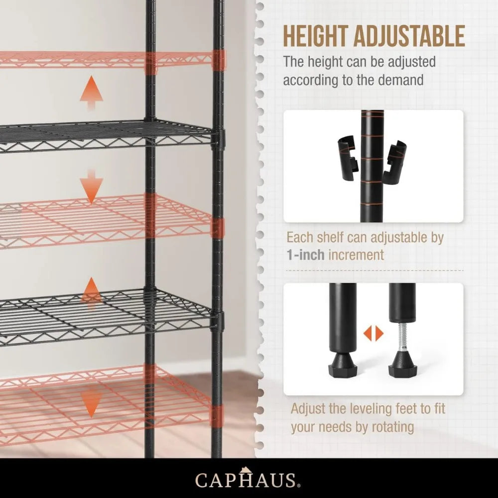 Adjustable 5 Tier Wire Shelving Unit With Liners For Garage Basement Storage Solutions