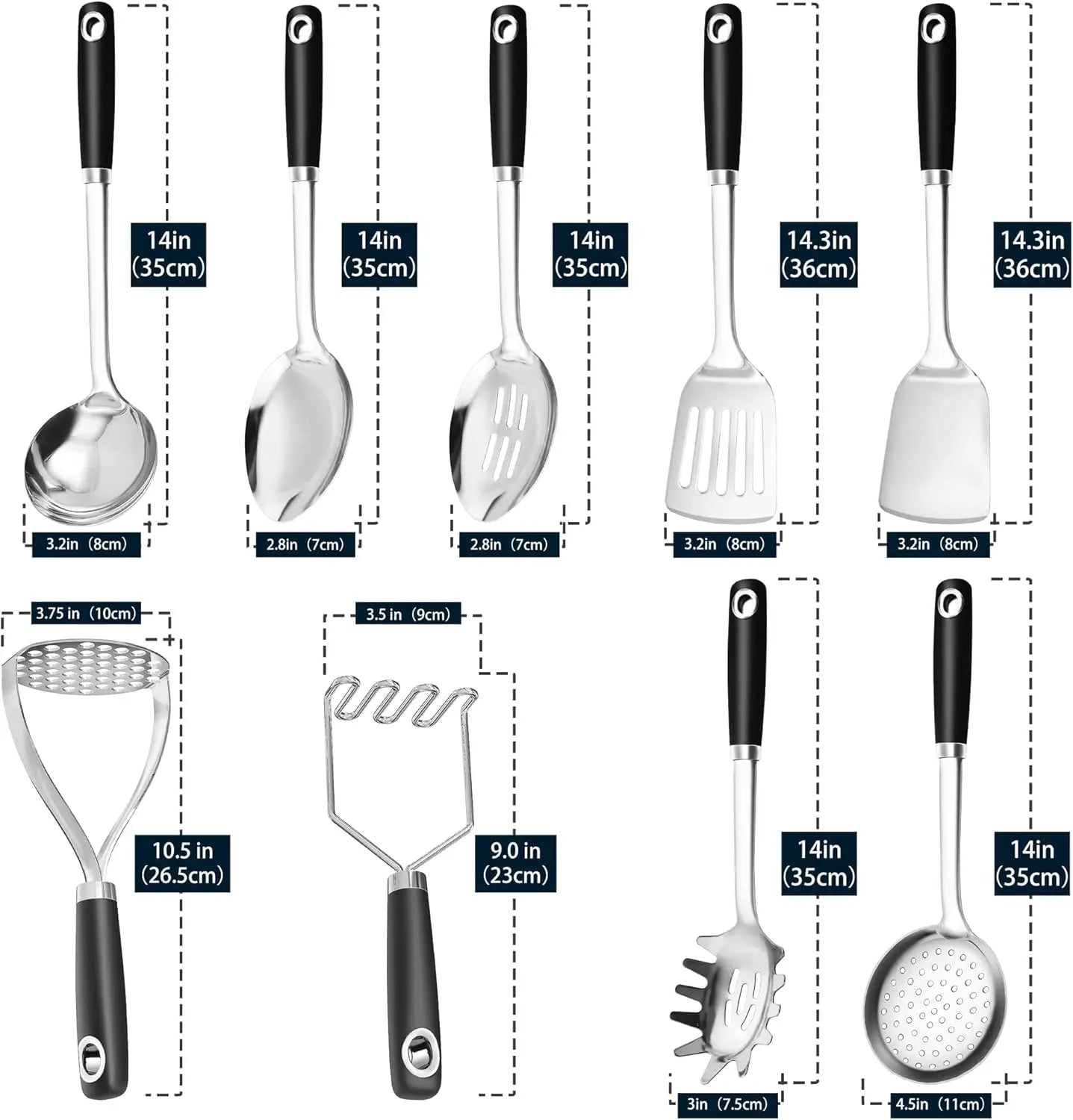 Stainless Steel Utensil Set 9 Piece Heavy Duty Dishwasher Safe