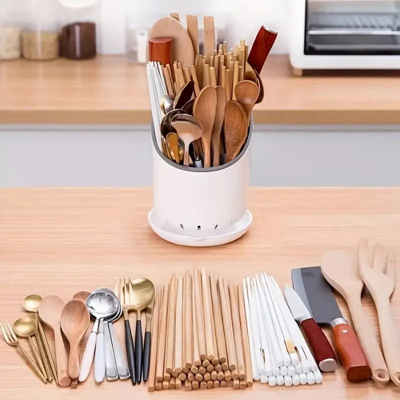 Plastic Kitchen Chopsticks Tube With Drain Plate Tableware Storage Organizer Rack