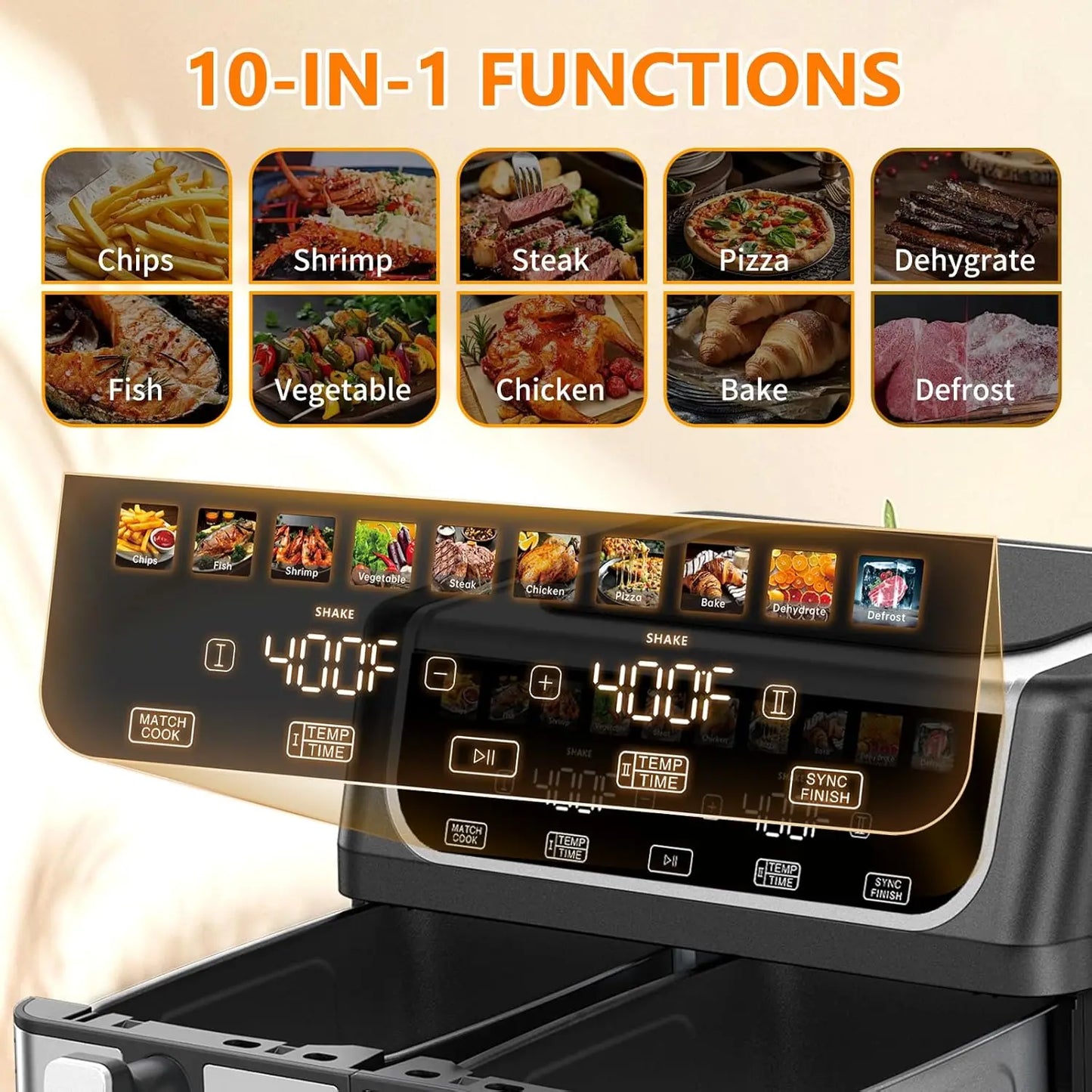 Dual Basket Air Fryer With Independent Temperature Control And Twin 4.75 Qt Baskets