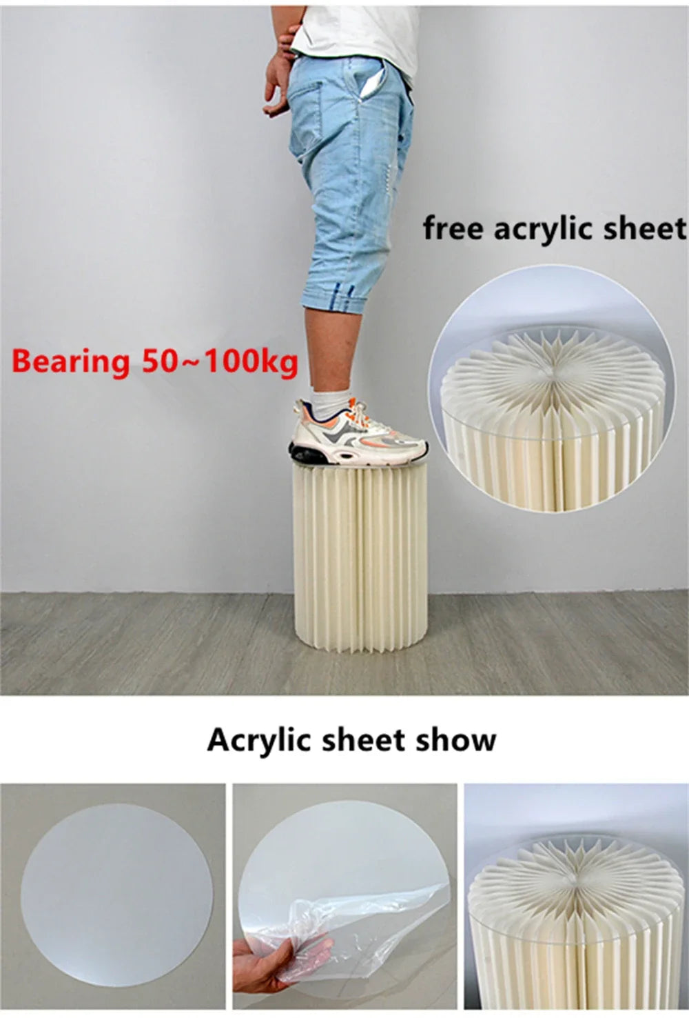 NONECN Paper Folding Cylinder Display Rack for Weddings and Events Adjustable Heights 20 to 100 cm Diameter 30 cm