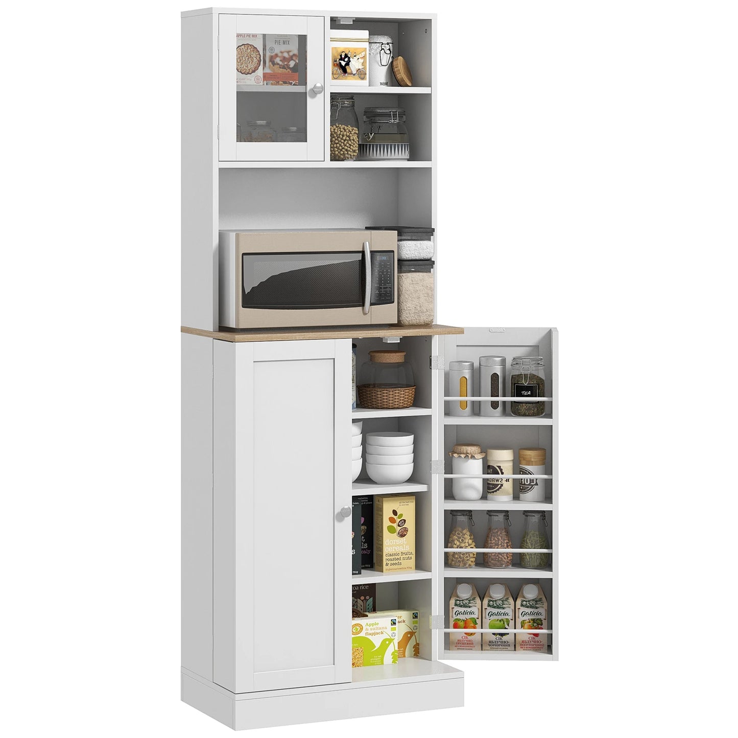 HOMCOM Kitchen Pantry Storage Cabinet With Microwave Stand For Modular Kitchen Organization
