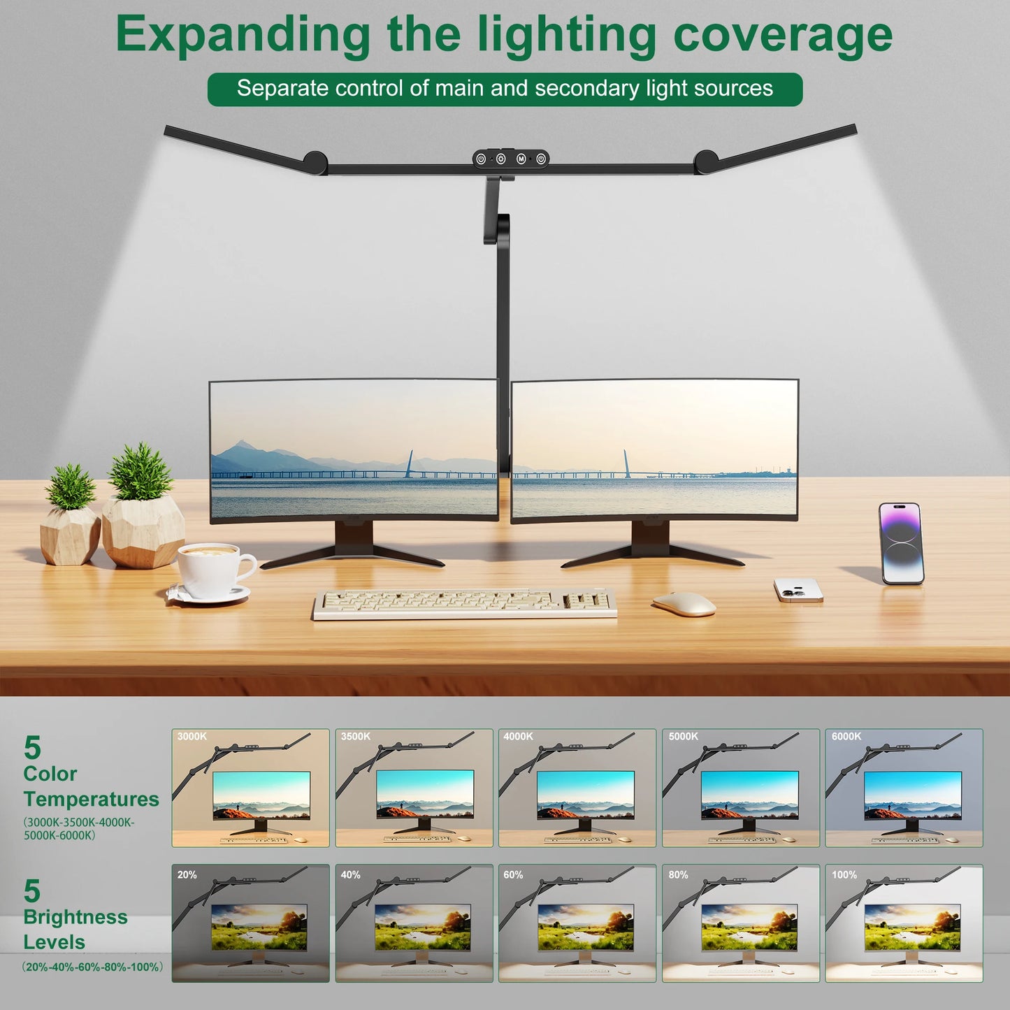 Aiopp Three Head Desk Lamp Memory Function With Five Temperatures