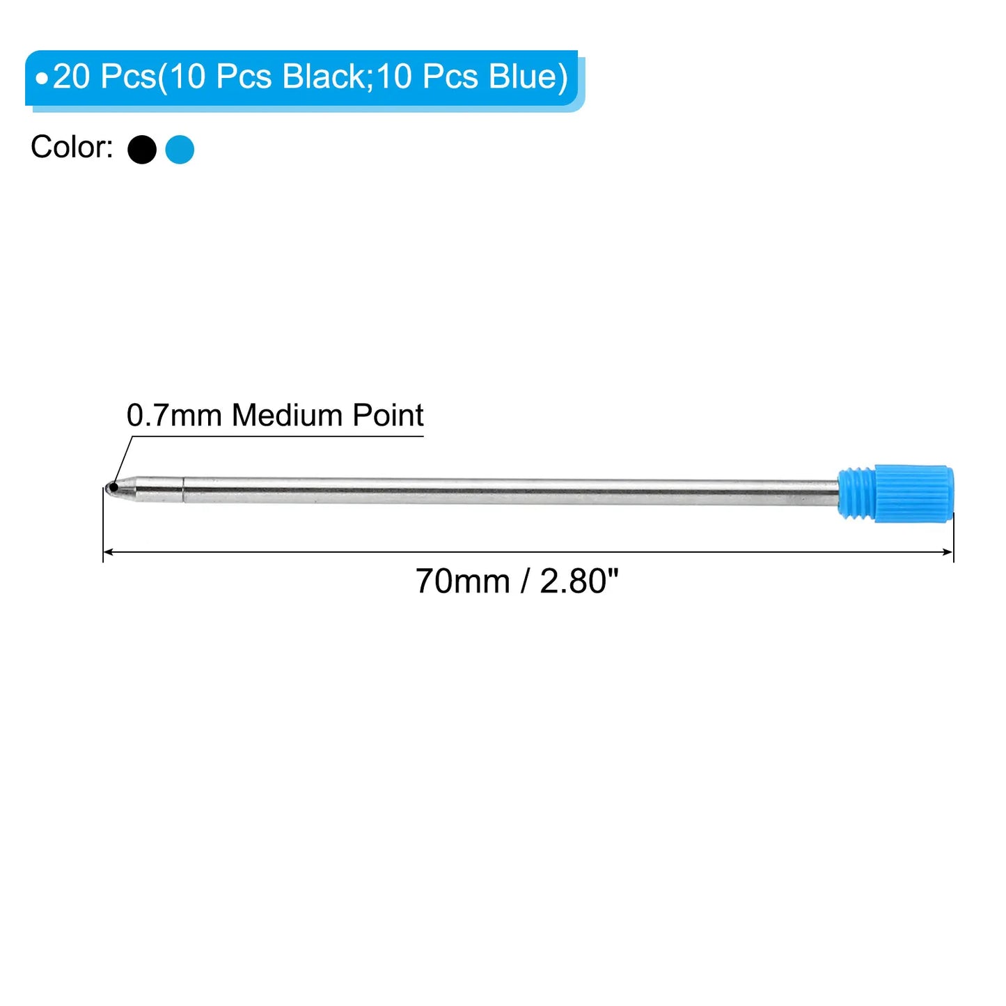 Ballpoint Pen Refills 20 Pack Replaceable Metal Compatible