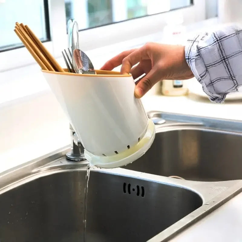 Plastic Kitchen Chopsticks Tube With Drain Plate Tableware Storage Organizer Rack