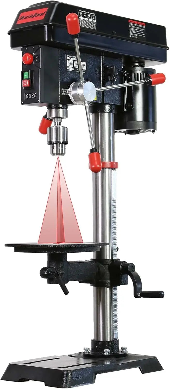 12 INCH 6.2A Professional Bench Drill Press, 3/4HP Powerful Benchtop Drill Press, Variable Speed Drill Press with IIIA Laser