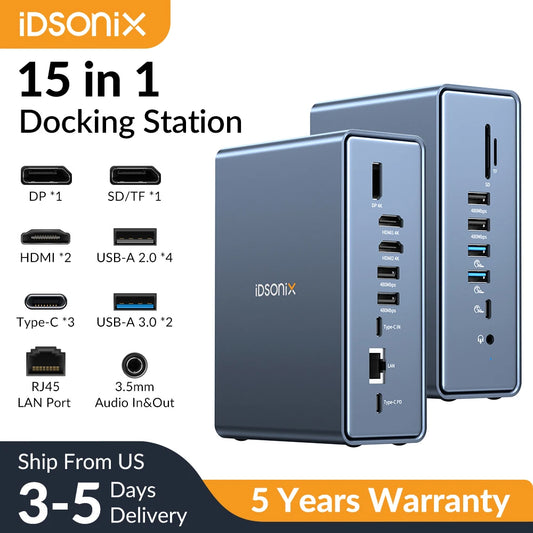 iDsonix USB-C 15 In 1 Docking Station With 4K60 HDMI And 100W Power Delivery For Laptops
