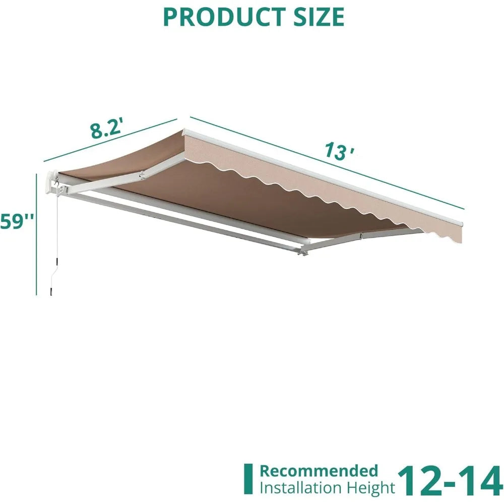 Patio Retractable Awning Sun Shade Shelter With Powder Coated Aluminum Frame Weather Ready