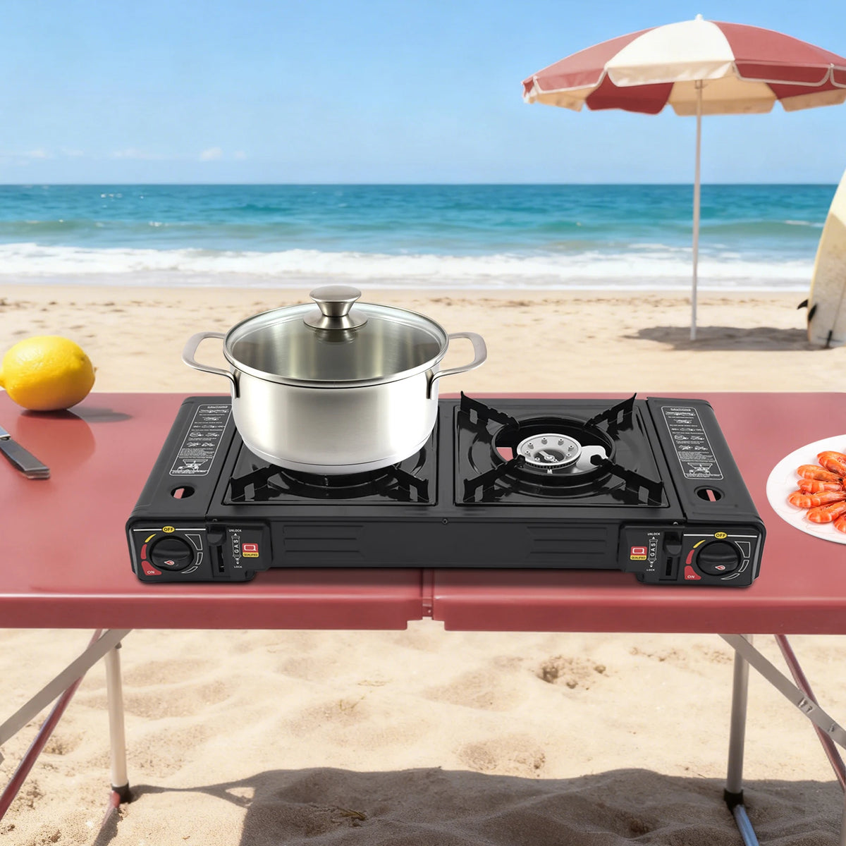 Portable Dual Burner Camping Stove With Auto Ignition Storage Case