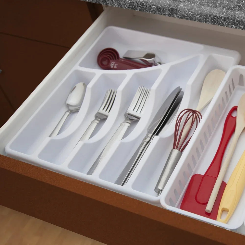 Six Compartment Durable Plastic Flatware Tray Utensil Organizer Kitchen DrawerStorage