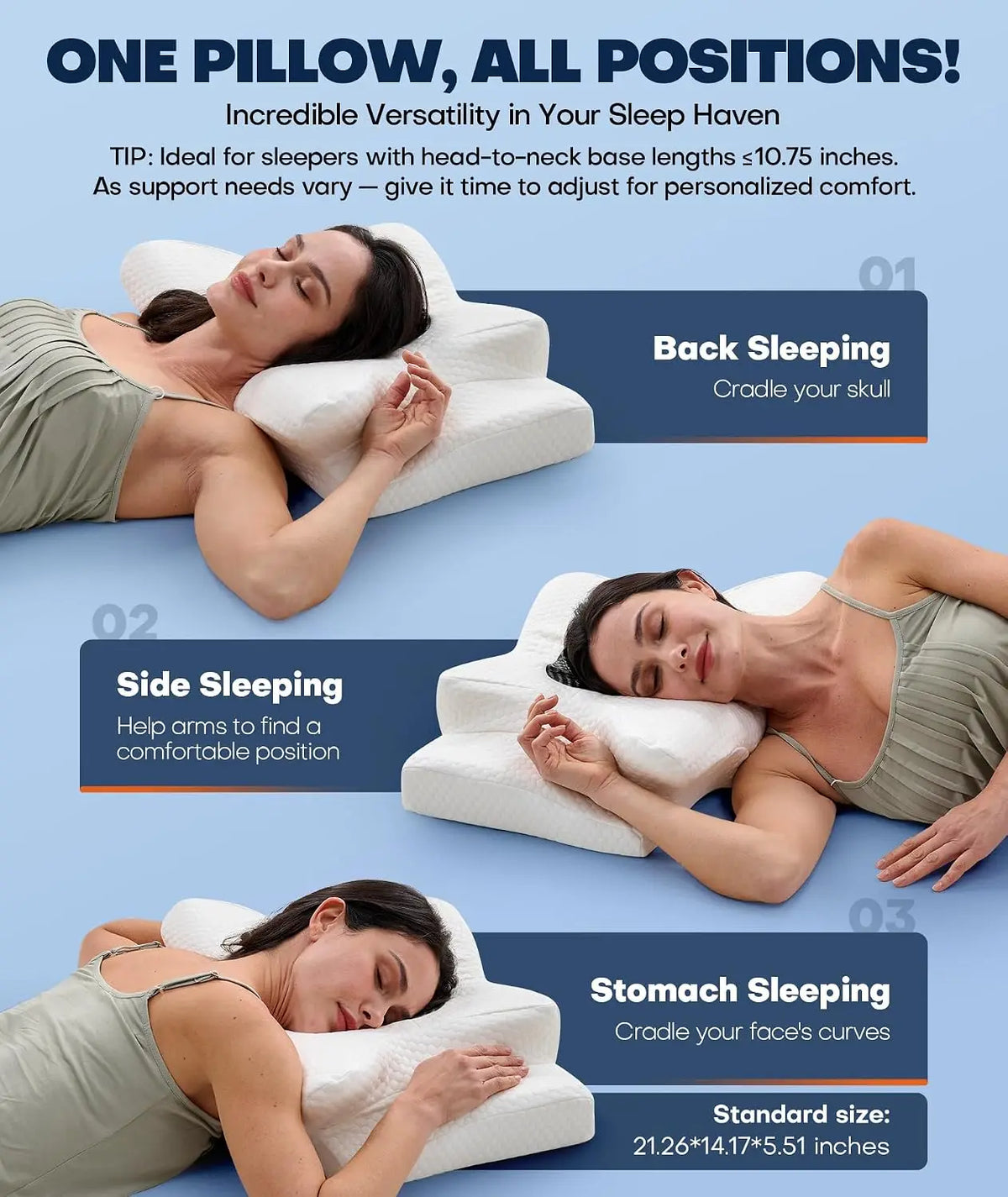 Ergonomic Cervical Neck Pillow with Memory Foam Cooling Support for Sleepers