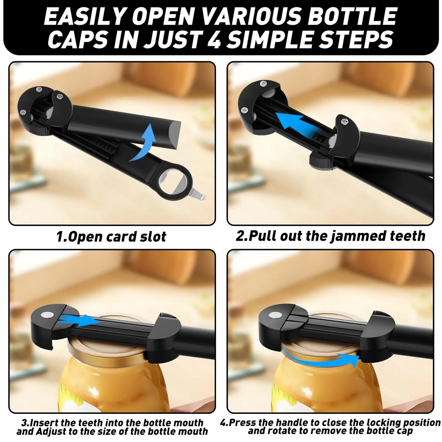 Ergonomic Multifunctional Bottle Opener Adjustable Stainless Steel For Seniors With Easy Grip
