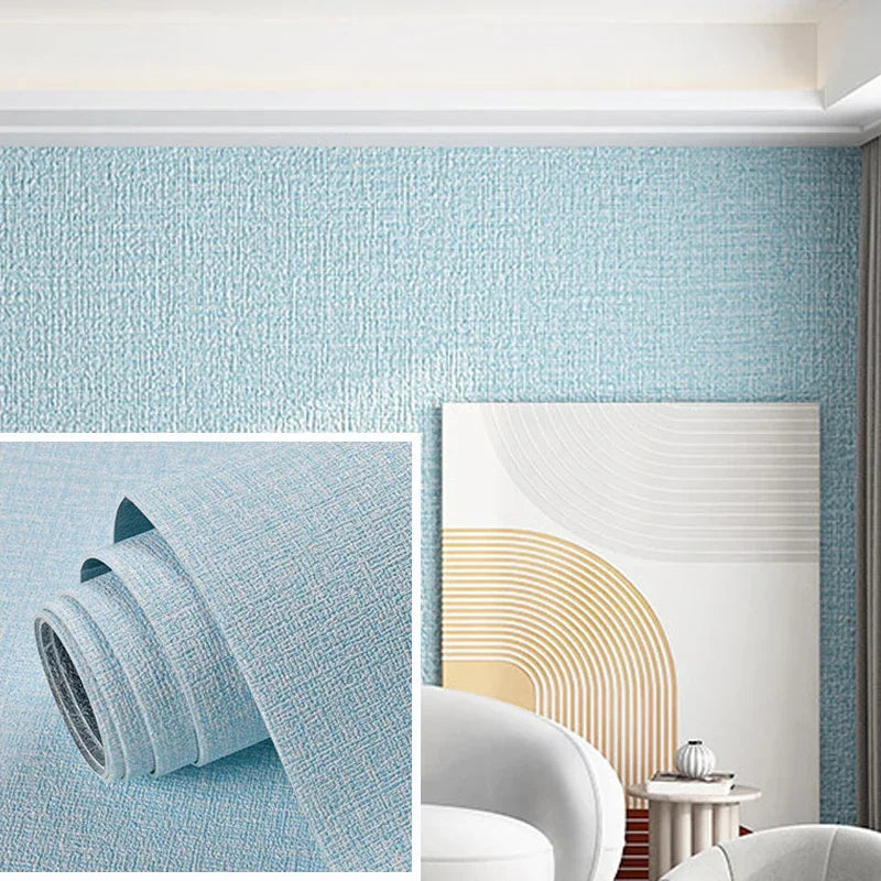 NONECN Linen 3D Foam Wallpaper Self Adhesive PVC Waterproof Wall Covering for Renovation