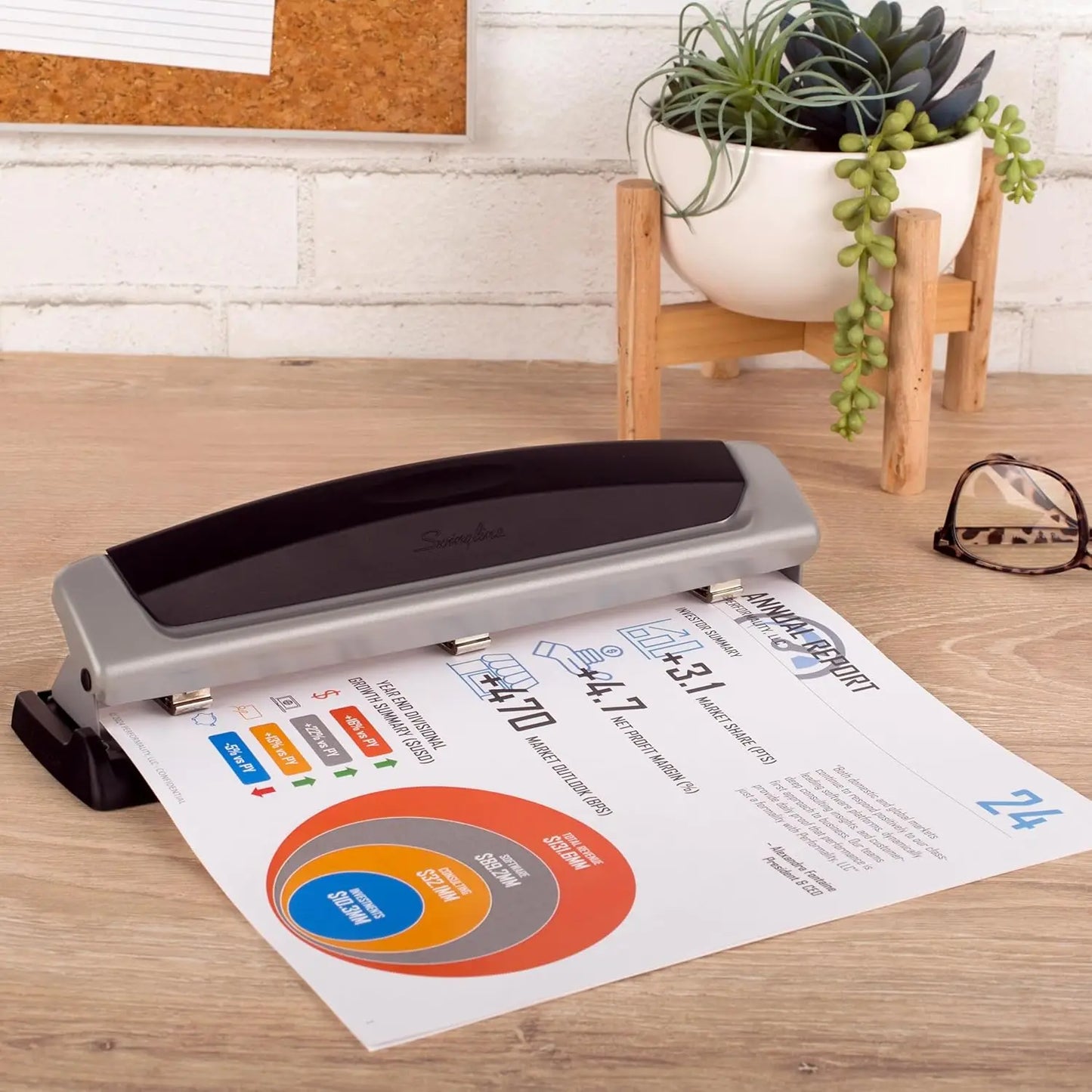Adjustable Two To Three Hole Paper Punch With Ten Sheet Capacity Metal Construction
