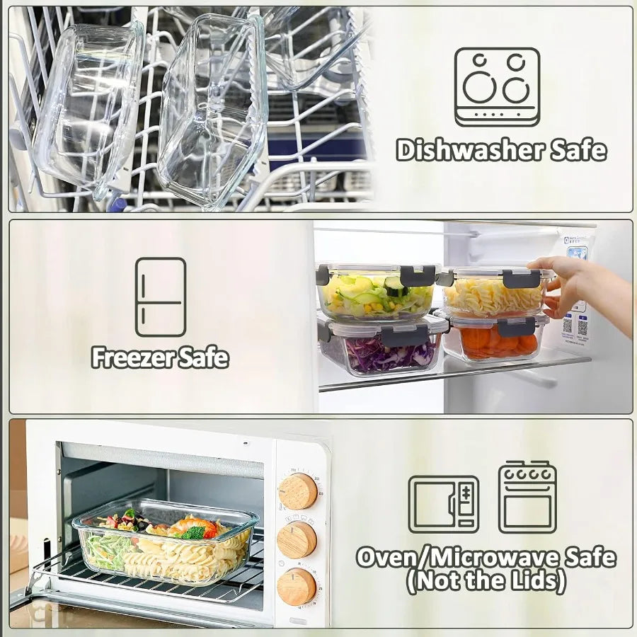 Glass Food Storage and Baking Containers Set with Airtight Lids Microwave Safe for Meal Prep and Leftovers