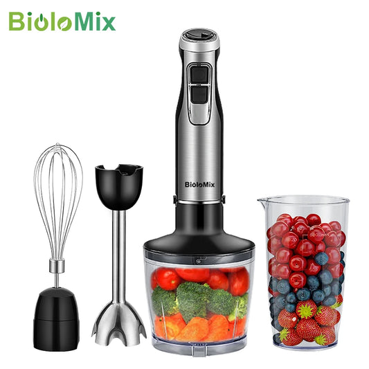 Biolomix 1200W 4 In 1 Immersion Hand Blender With Chopper And Whisk Attachments For Smoothies And Sauces