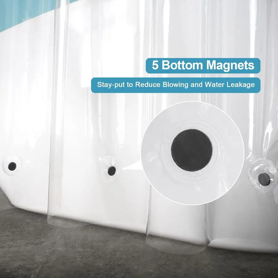 Clawfoot Tub Clear Shower Curtain Encloses Three Sides Water Resistant PEVA 180 By 70 Inches With Free Hooks Included