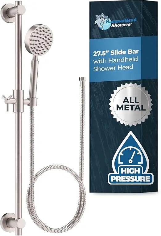 Brushed Nickel UltraDurableIndustrialGrade Solid Metal Shower Slide Bar System Handheld