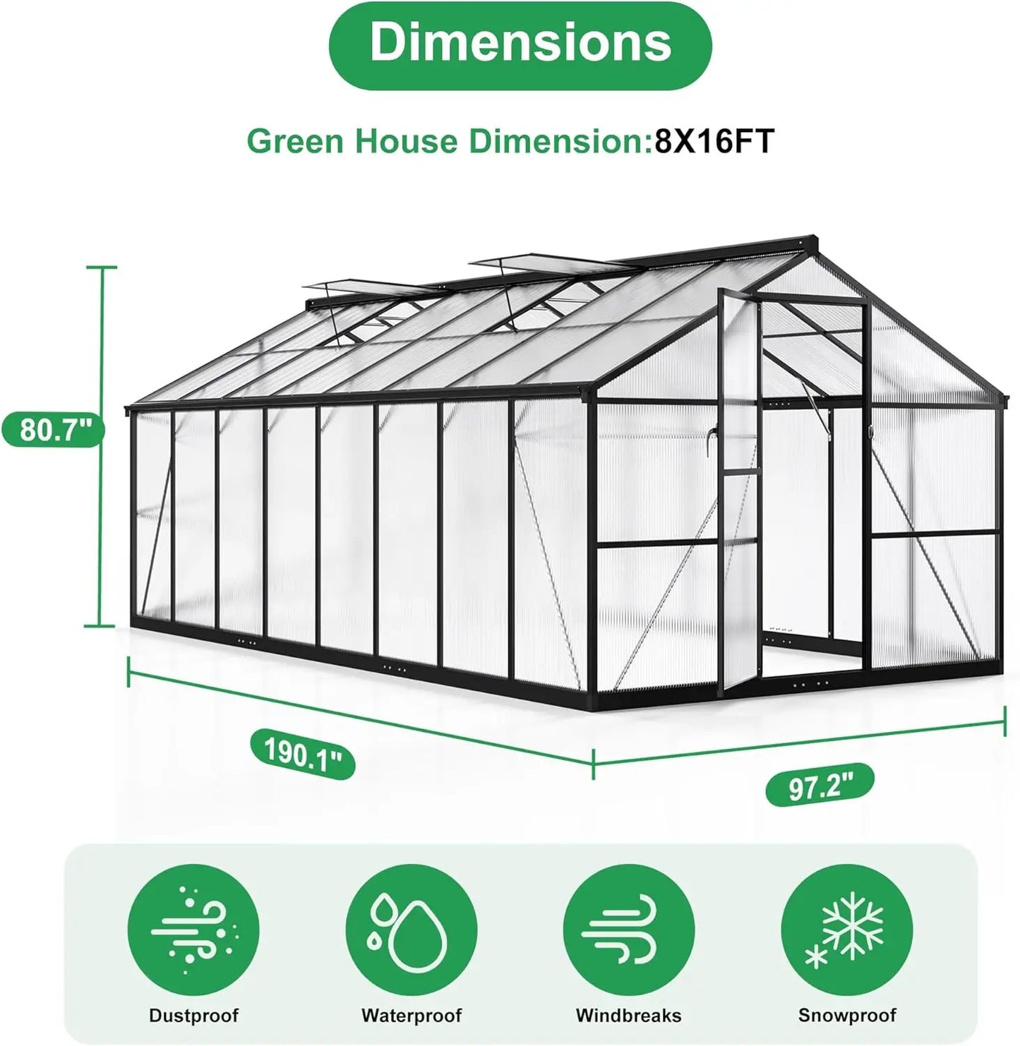 IndustrialGrade Polycarbonate Greenhouse Featuring HeavyDuty Aluminum Frame And Roof Vent