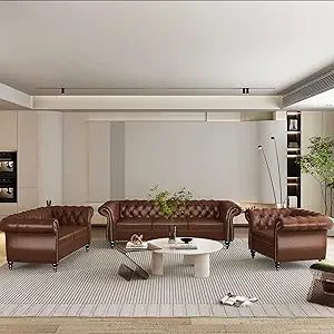DAFIFY Velvet Chesterfield Living Room Set With Nailhead Three Piece Sofa Loveseat Chair