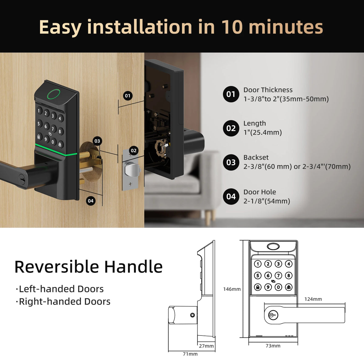 Viladepot Fingerprint Smart Lock With Bluetooth Keypad And App Control
