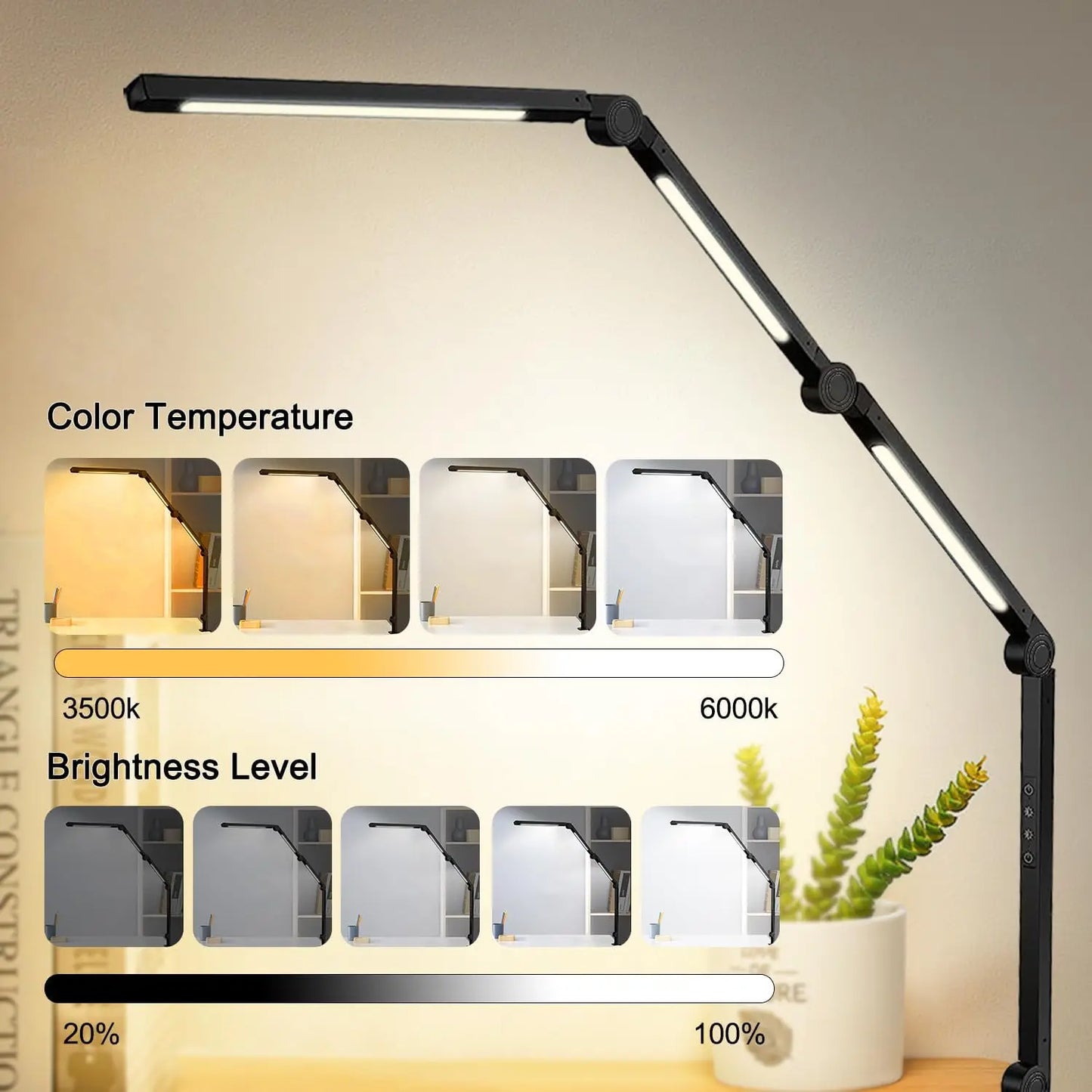 LED Desk Lamp With Clamp Swing Arm Three Light Sources