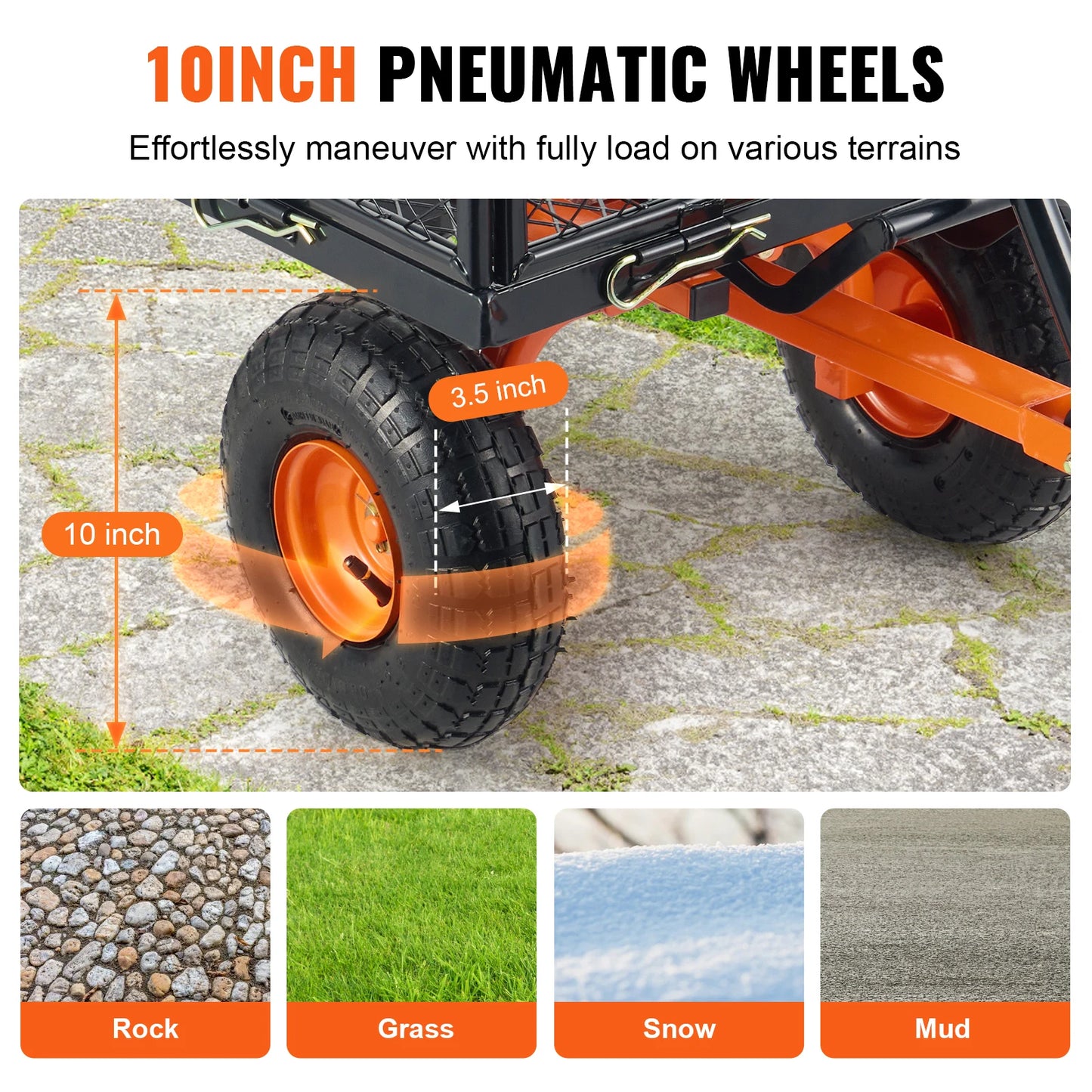 SucceBuy Garden Cart Sturdy Metal Utility Wagon 400 Lb Load Capacity 2.1 Cu Ft Cargo Space