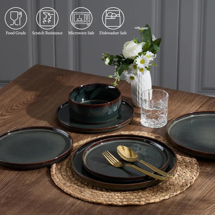 Stoneware Dinnerware Sets 18Pieces Modern Plates and Bowls Sets Kitchen Dinning Porcelain Dishes Set for 6 Chip and Scratch Res
