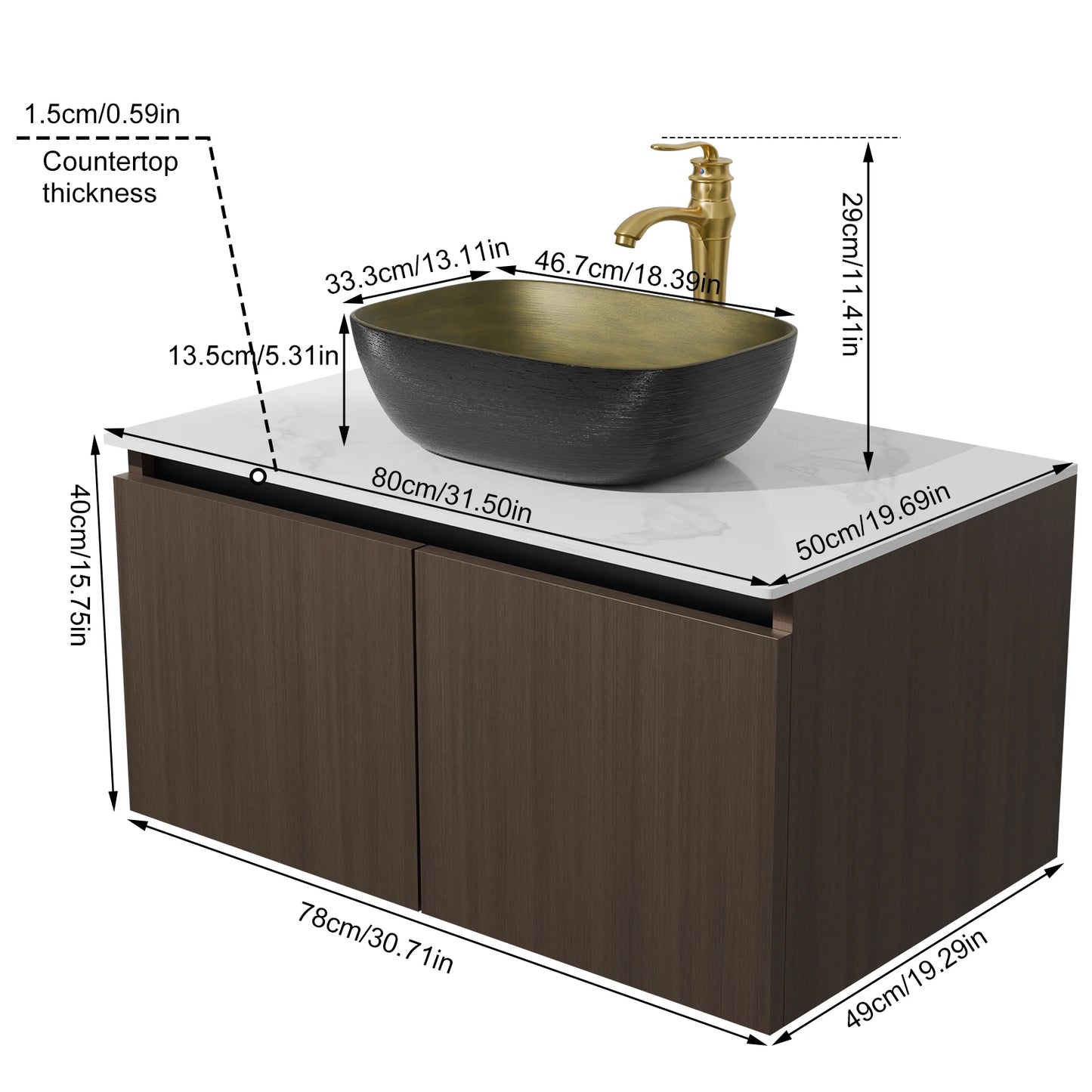 Wisfor Floating Vanity With Ceramic Sink Wall Mounted