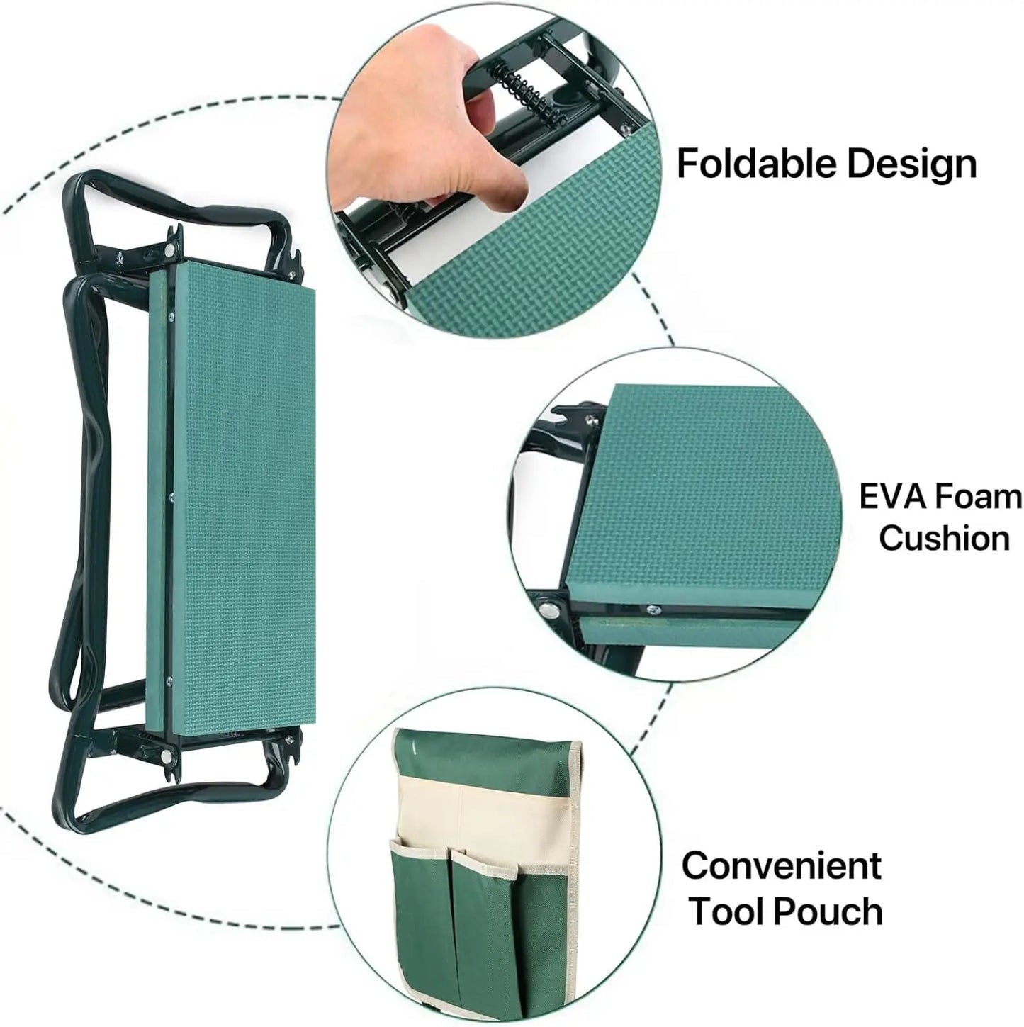 Collapsible 2 In 1 Garden Kneeler And Seat With Bag Flip Design Supports Up To 330 Lbs Folds Flat For Easy Storage