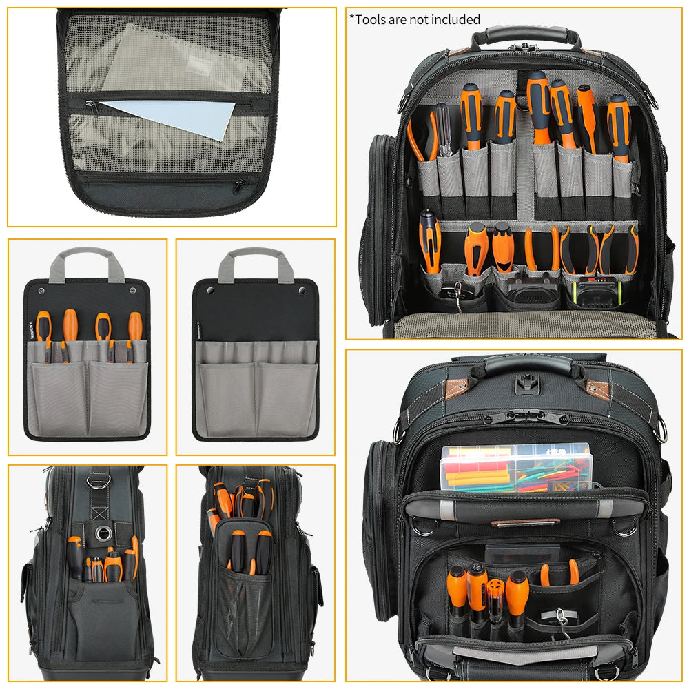WINHUNT Tool Bag Backpack Heavy Duty Organizer For Electricians With Quick Access Pockets And Hands Free Portability