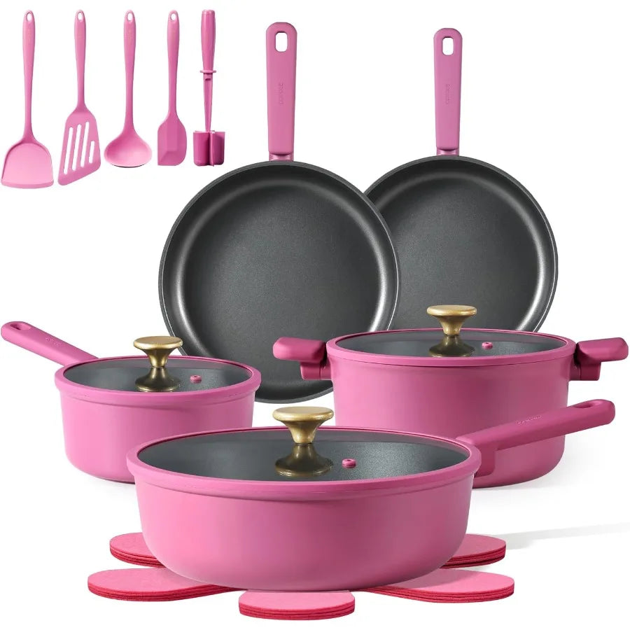 Non Stick Pots and Pans Set Cookware Sets Nonstick Kitchen Cooking Set with StayCool Handles with Silicone Tools and Pot Protec