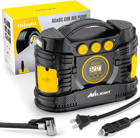 Nilight Portable Dual Power Tire Inflator 12V 110V Air Compressor For Car SUV Bicycle Fast Inflate Digital Pressure Gauge