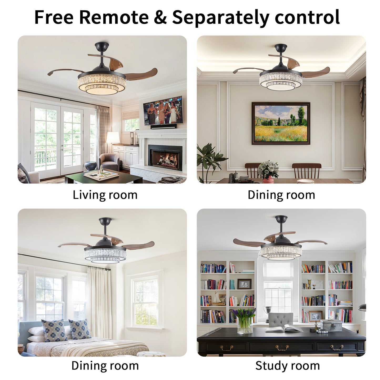 ARLGSITE Luxurious Crystal Ceiling Fan Light Remote Control Timer