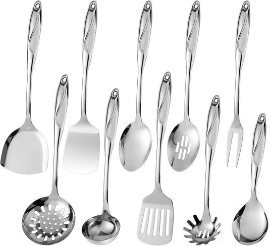 Stainless Steel 10 Piece Utensil Set Dishwasher Safe PremiumGradeStainless Construction
