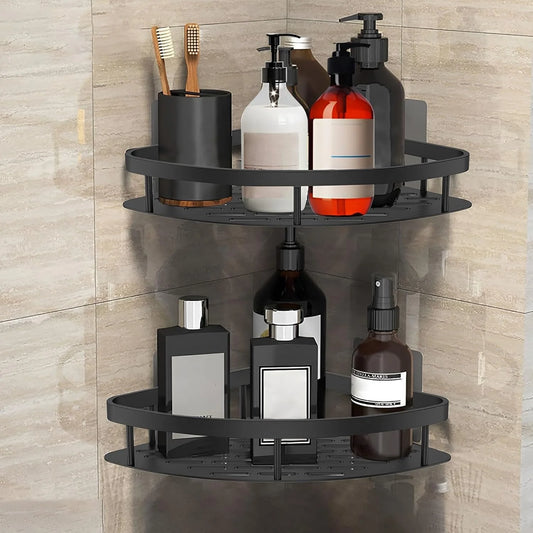 No-Drill Shower Storage Rack Two-Piece Adhesive Corner Shelf Rust-Proof Bathroom Shelf Ideal for Shower Gel, Sponges, and More