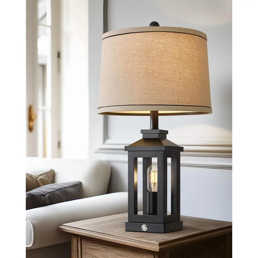 Retro Farmhouse Table Lamp With Three-Way Dimmable Touch Control AmbientIllumination