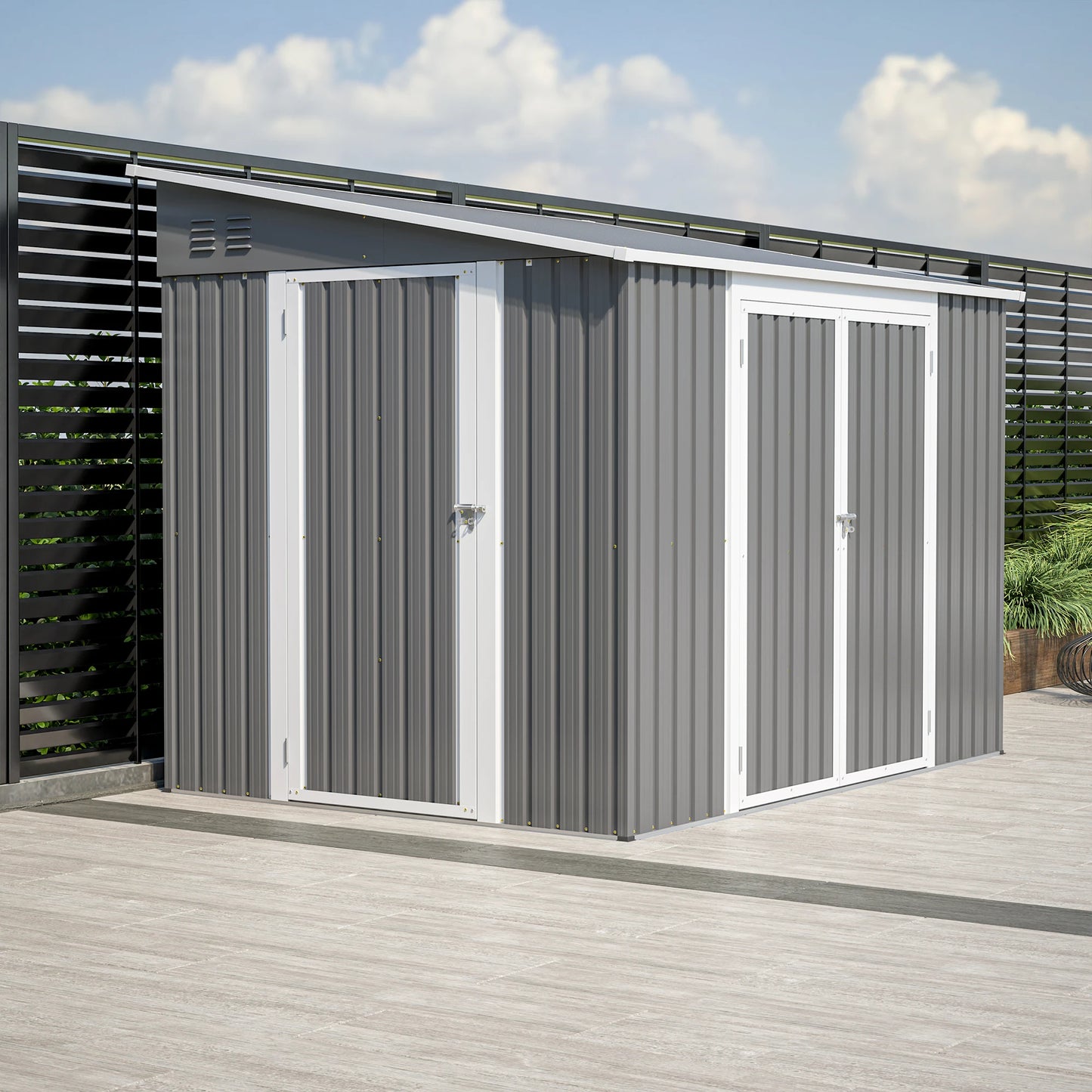 LZBEITEM Metal Outdoor Waterproof Storage Shed With Two Lockable Doors For Garden And Backyard
