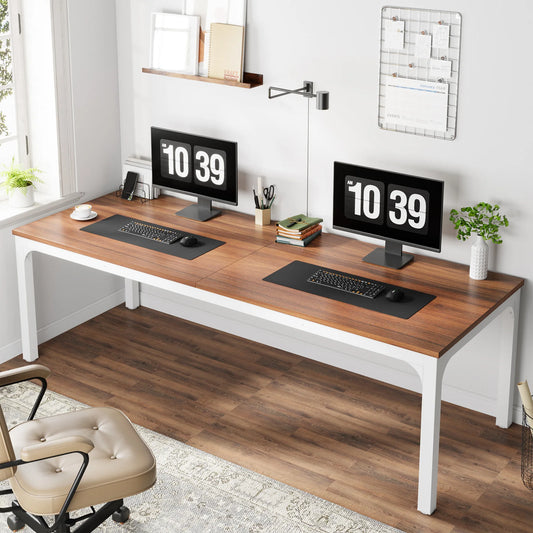 Tribesigns Double Long Computer Desk For Home Office Two Person Setup With Durable MDF Top And Heavy Duty Iron Legs