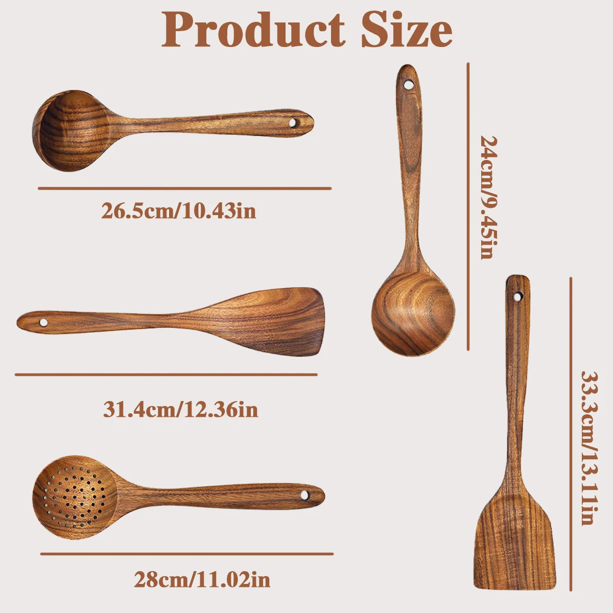 Five Piece Ergonomic Wooden Kitchen Utensils Set for Comfortable Cooking and Easy Prep