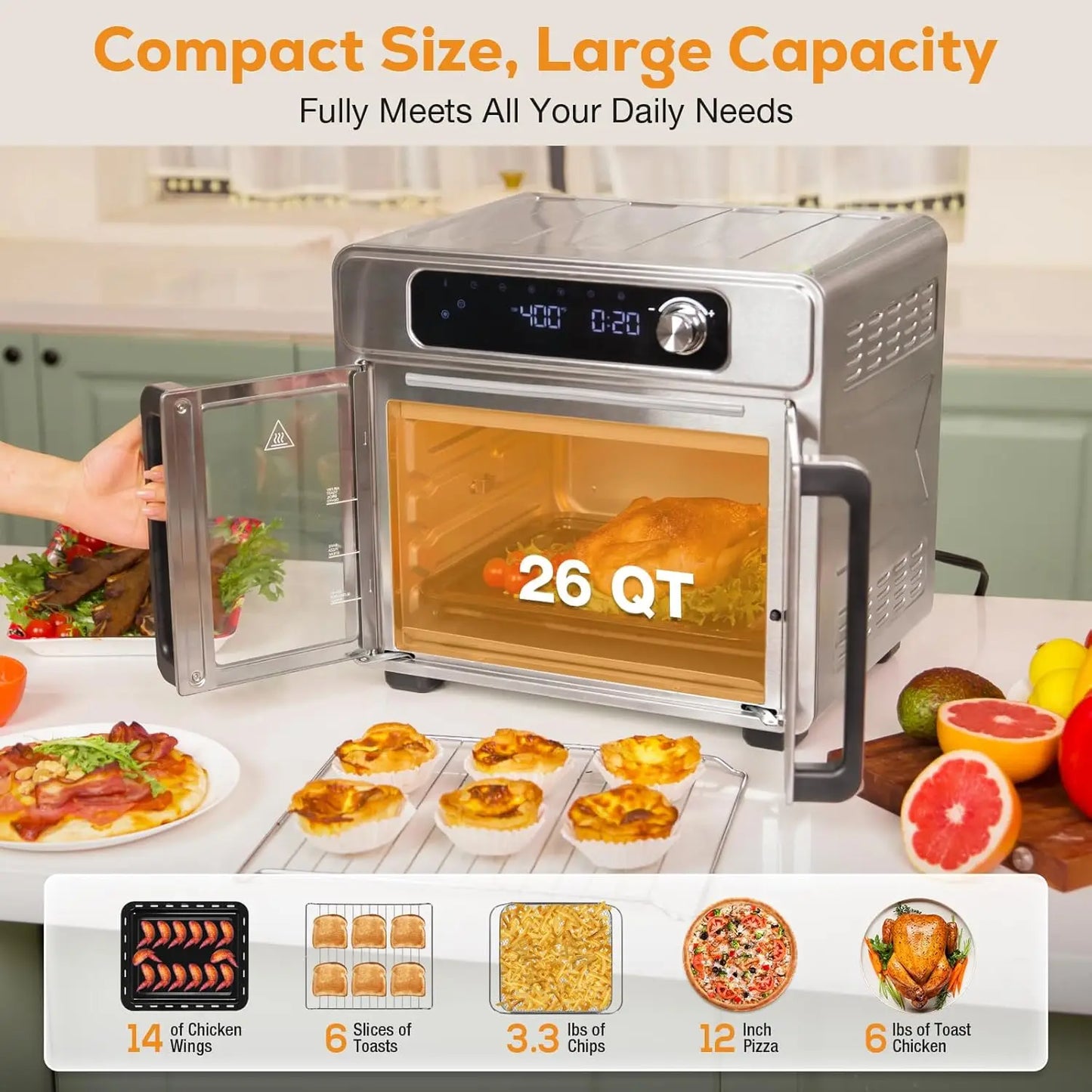 Romswi French Door Air Fryer Toaster Oven With 24 Cooking Functions