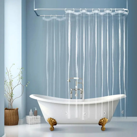 Clawfoot Tub Clear Shower Curtain Encloses Three Sides Water Resistant PEVA 180 By 70 Inches With Free Hooks Included