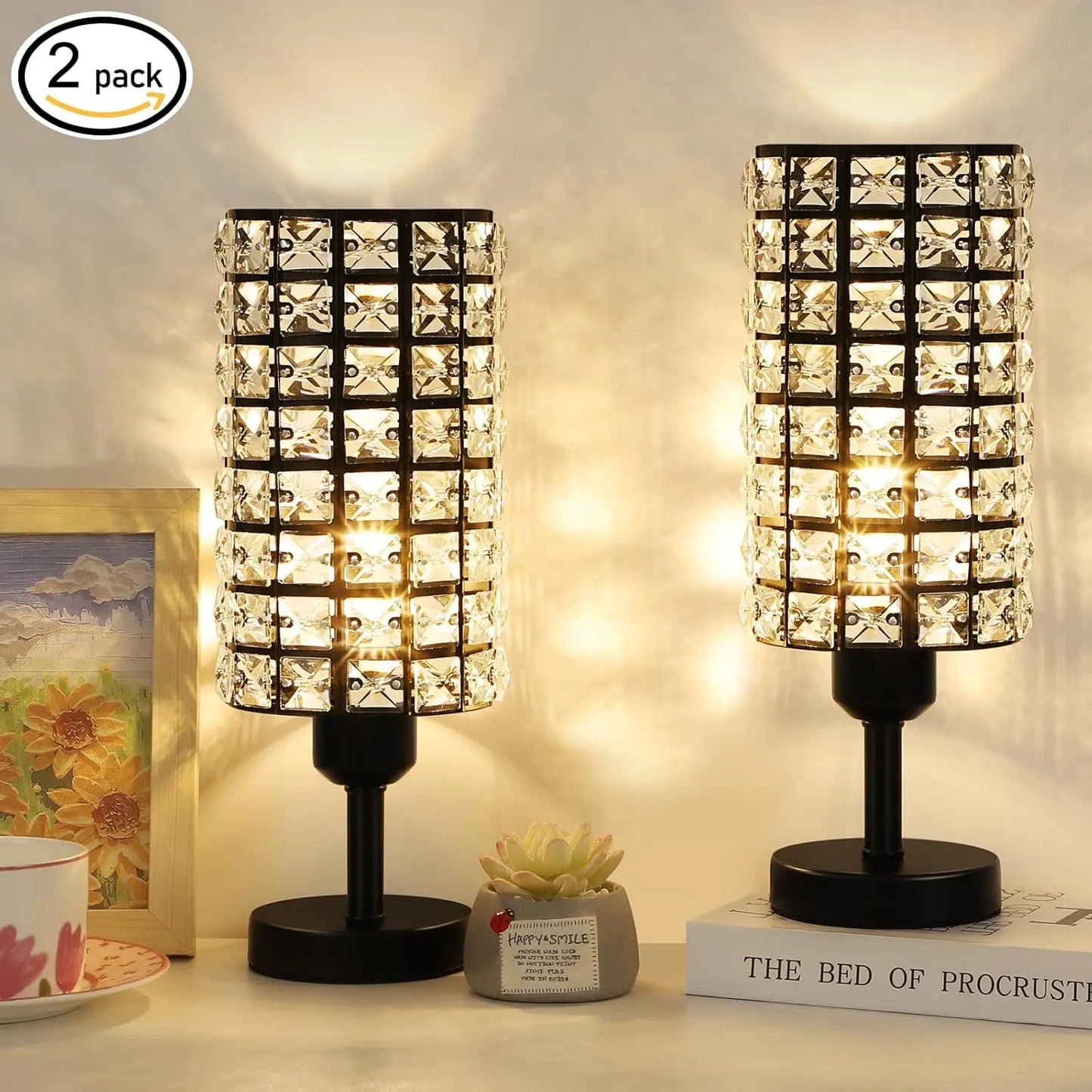 Elegant Crystal Table Lamps Set of 2 Modern Bedside Lamps